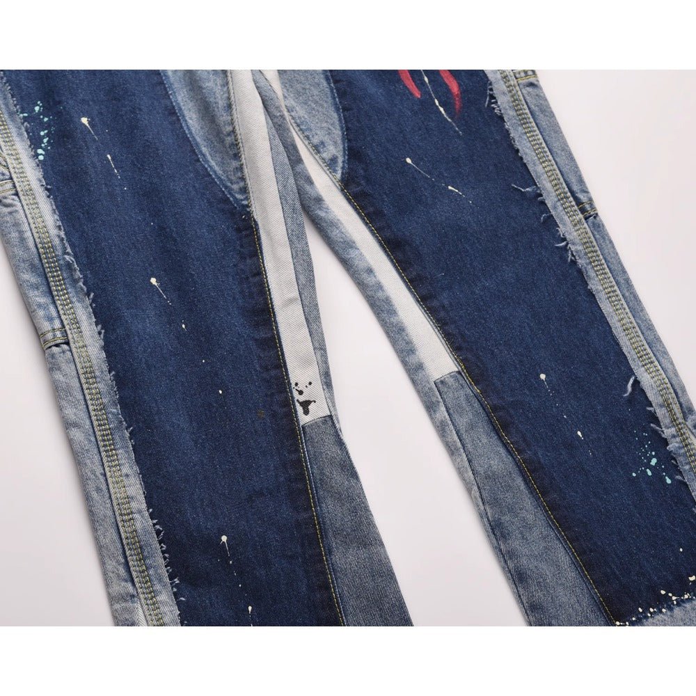 Ink - splashed Patchwork Flared Jeans - Thrashink