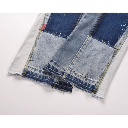 Ink - splashed Patchwork Flared Jeans - Thrashink