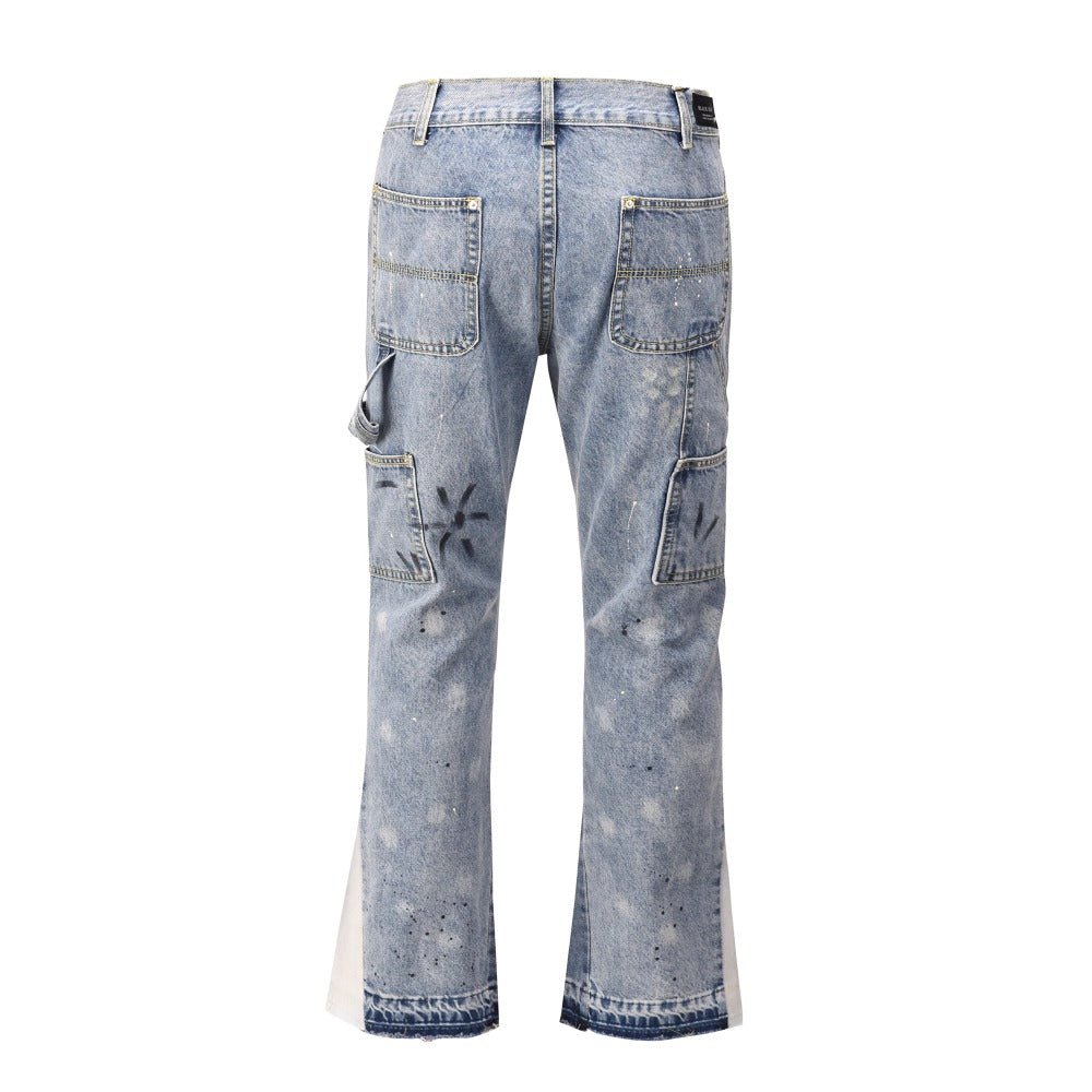 Ink - splashed Patchwork Flared Jeans - Thrashink