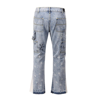 Ink - splashed Patchwork Flared Jeans - Thrashink