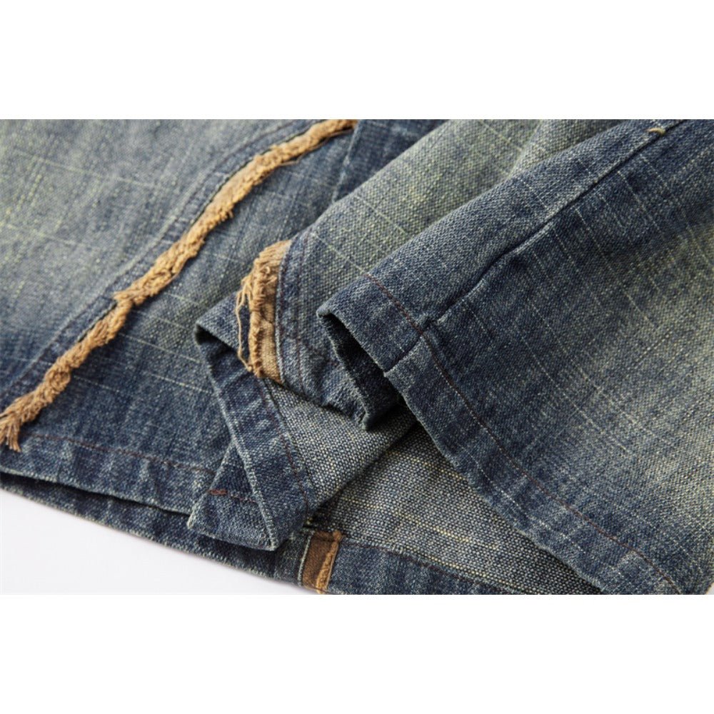 Irregular Frayed Denim Short Sleeve Shirt - Thrashink