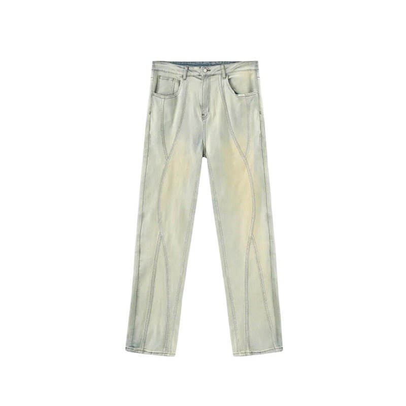 Irregular Lines Distressed Jeans - Thrashink