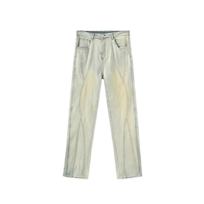 Irregular Lines Distressed Jeans - Thrashink