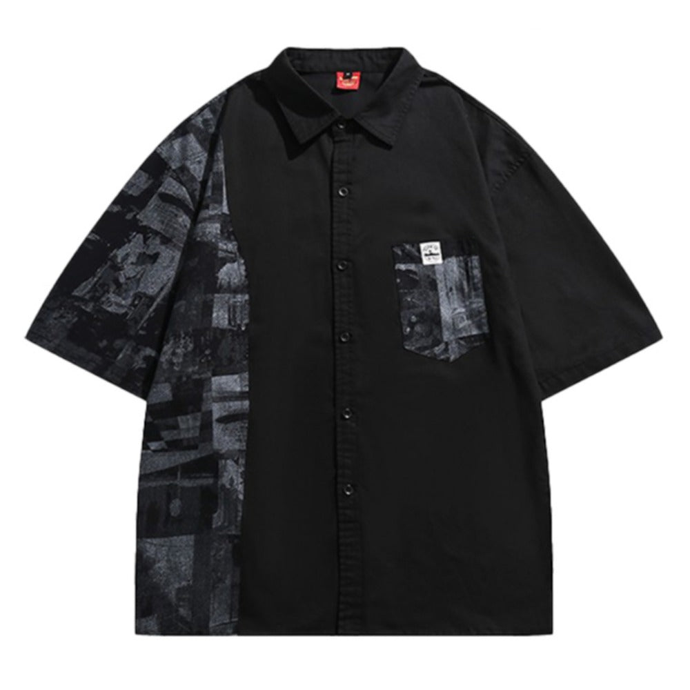 Irregular Mosaic Patch Shirt - Thrashink