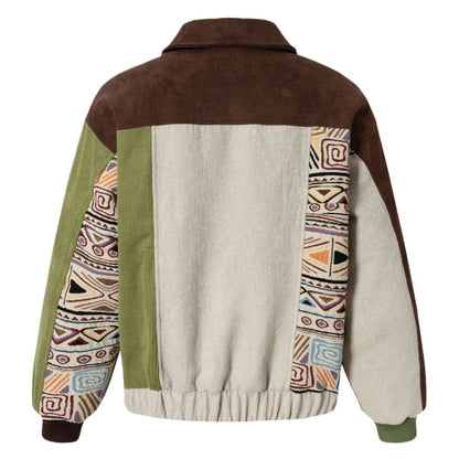 Jacquard Patchwork Corduroy Lapel Cotton Jacket - Thrashink