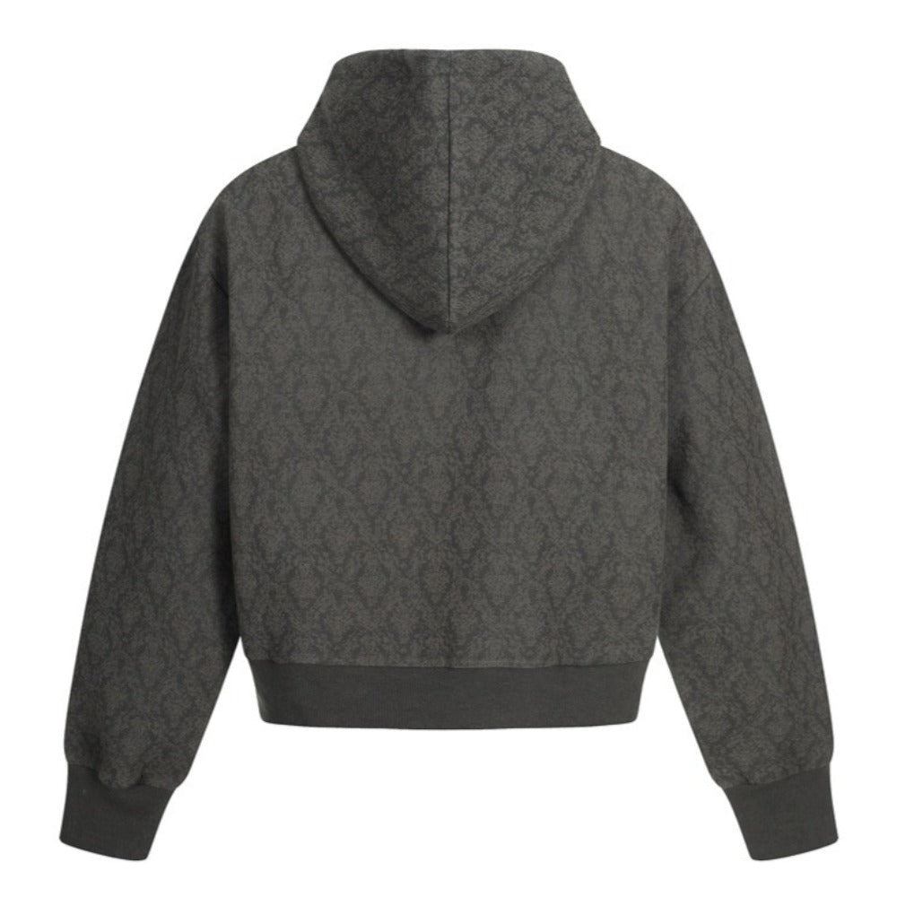 Jacquard Patterned Zip - Up Hooded Jacket - Thrashink