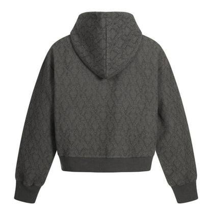 Jacquard Patterned Zip - Up Hooded Jacket - Thrashink