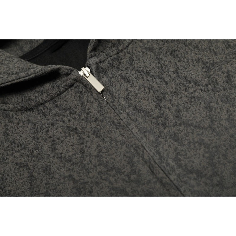 Jacquard Patterned Zip - Up Hooded Jacket - Thrashink