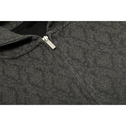 Jacquard Patterned Zip - Up Hooded Jacket - Thrashink