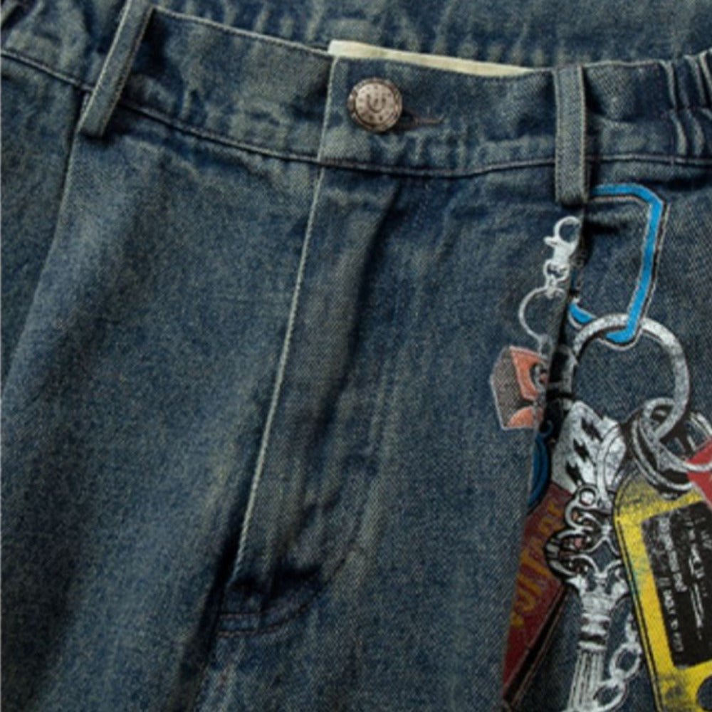 Keychain Print Camo Patchwork Jeans - Thrashink
