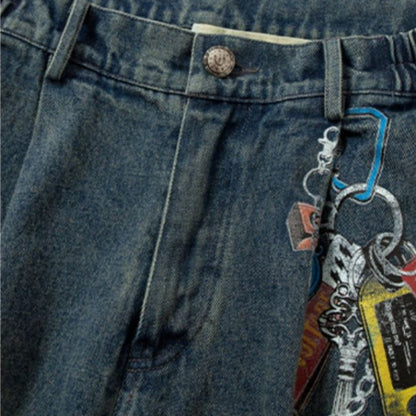 Keychain Print Camo Patchwork Jeans - Thrashink