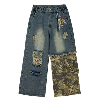 Keychain Print Camo Patchwork Jeans - Thrashink