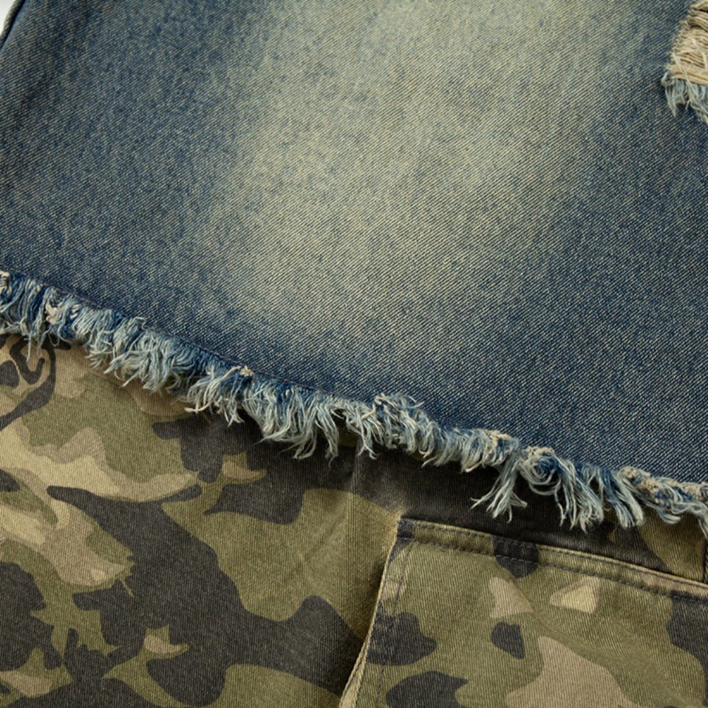 Keychain Print Camo Patchwork Jeans - Thrashink