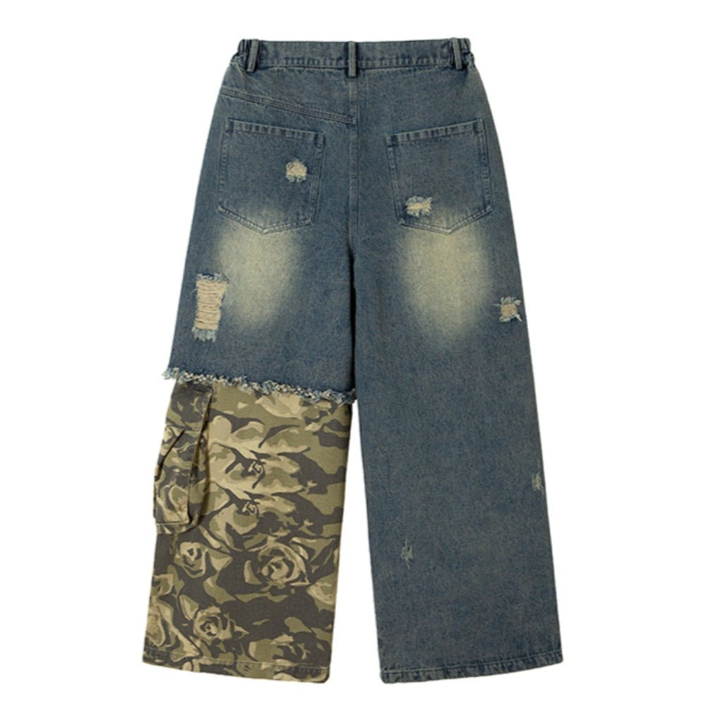 Keychain Print Camo Patchwork Jeans - Thrashink