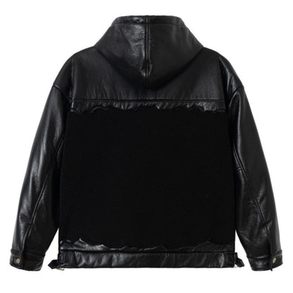 Lamb Wool and Leather Patchwork Cotton Jacket - Thrashink