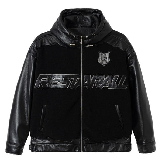 Lamb Wool and Leather Patchwork Cotton Jacket - Thrashink