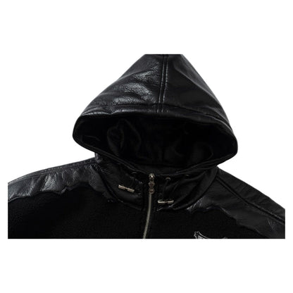 Lamb Wool and Leather Patchwork Cotton Jacket - Thrashink