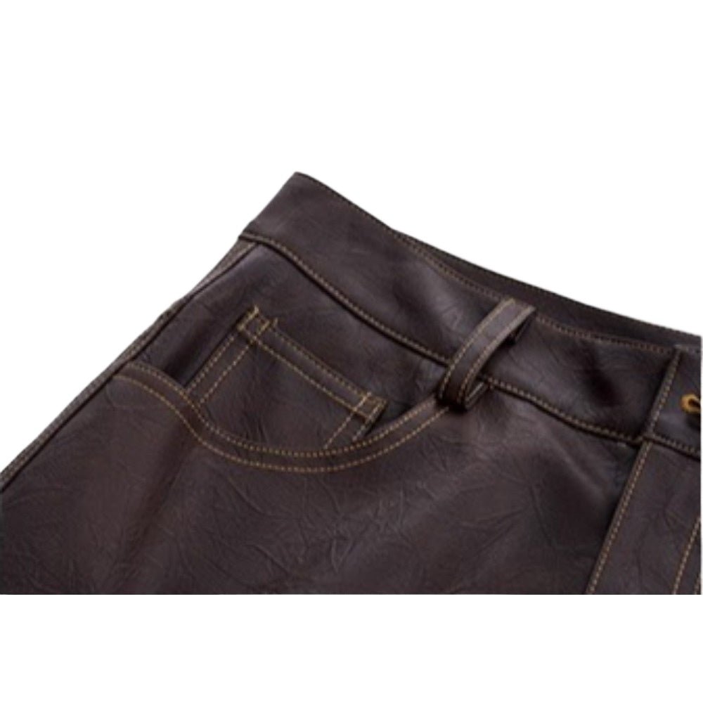 Leather Denim Patchwork Distressed Cargo Pants - Thrashink