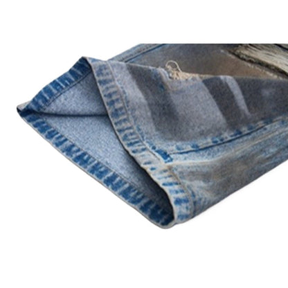 Leather Denim Patchwork Distressed Cargo Pants - Thrashink