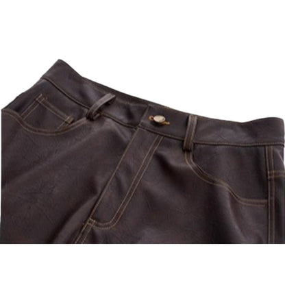 Leather Denim Patchwork Distressed Cargo Pants - Thrashink