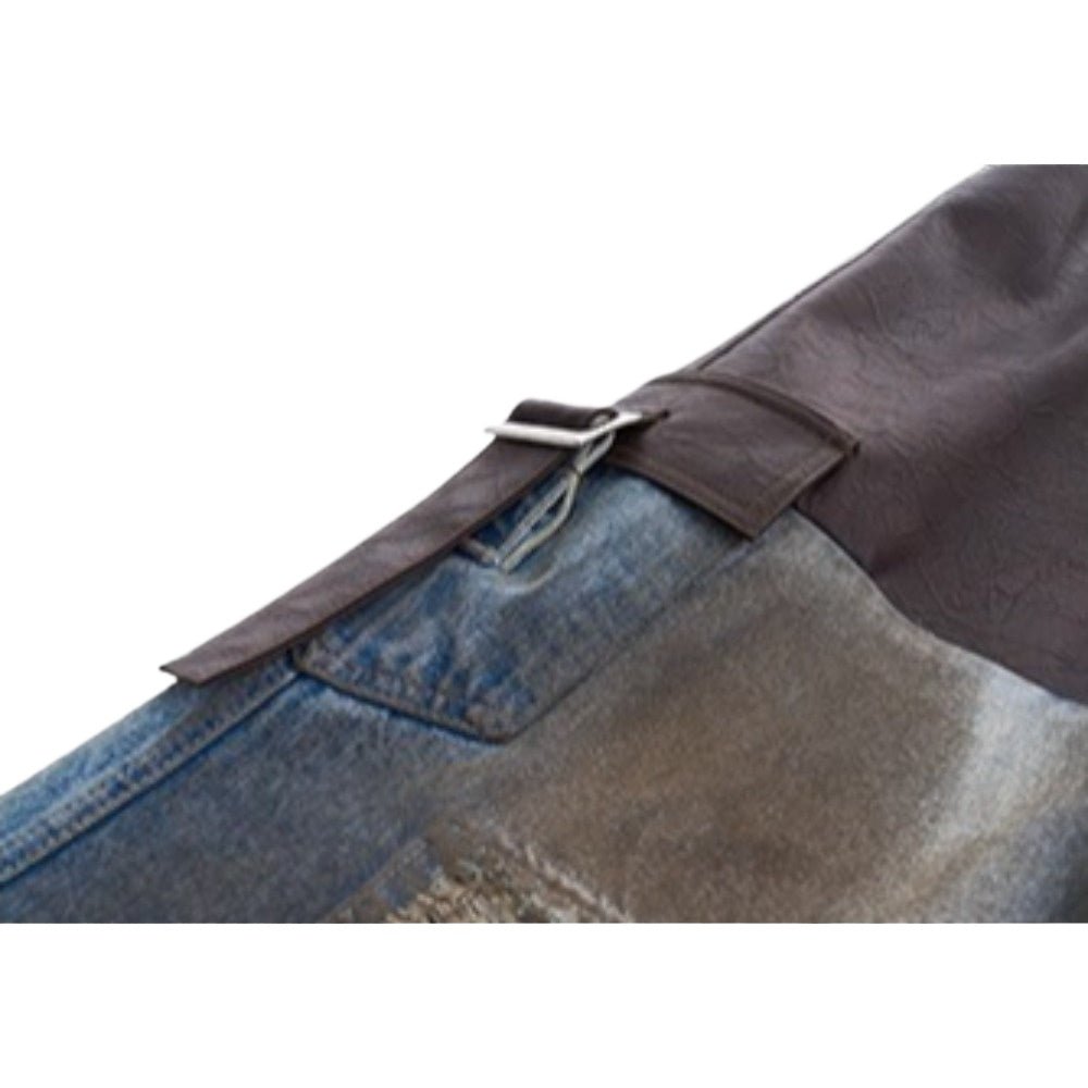 Leather Denim Patchwork Distressed Cargo Pants - Thrashink