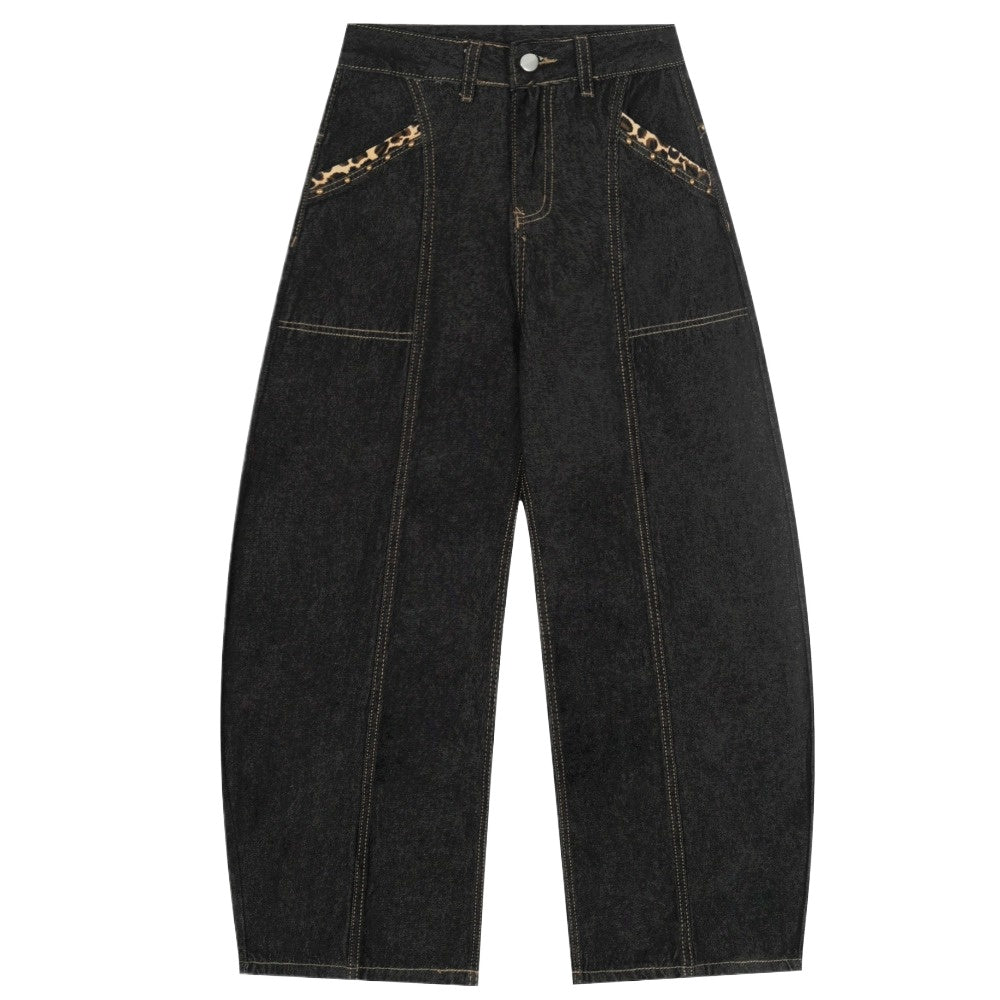 Leopard - Accent Cross Embroidered Studded Jeans - Thrashink