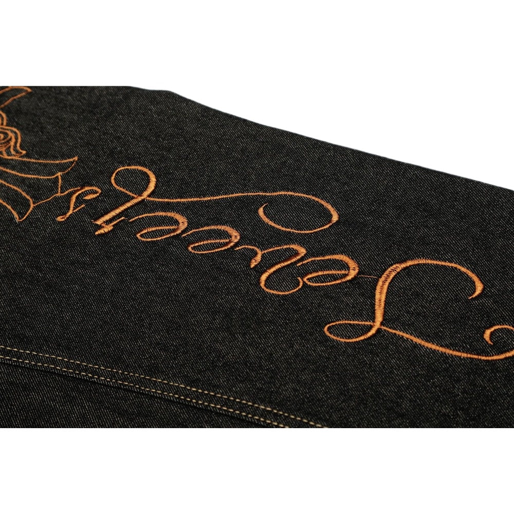 Leopard - Accent Cross Embroidered Studded Jeans - Thrashink