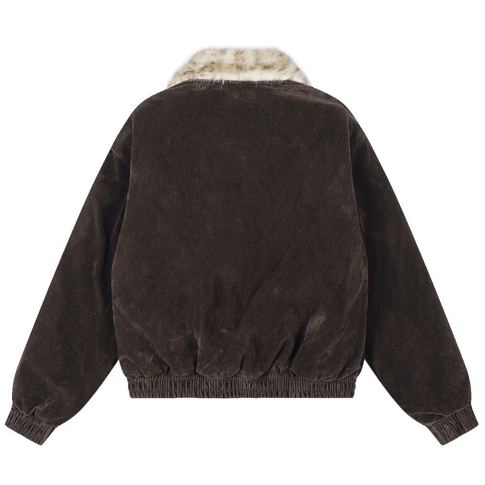 Leopard Fur Collar Cross - Embellished Jacket - Thrashink