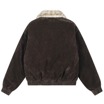 Leopard Fur Collar Cross - Embellished Jacket - Thrashink