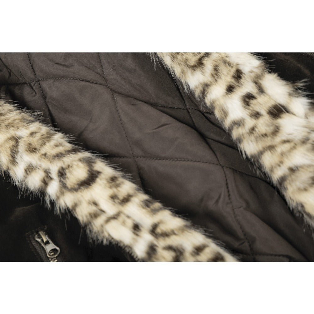 Leopard Fur Collar Cross - Embellished Jacket - Thrashink