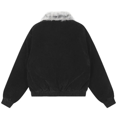 Leopard Fur Collar Cross - Embellished Jacket - Thrashink