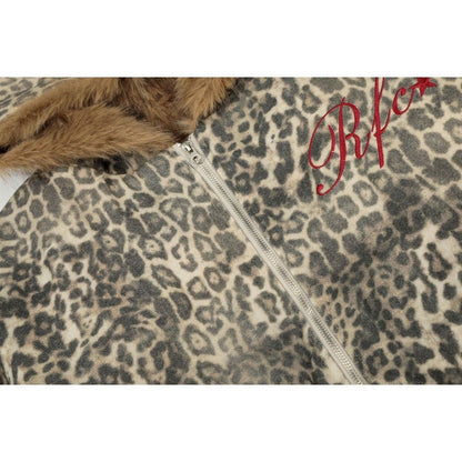 Leopard Print Faux Fur Lined Padded Jacket - Thrashink