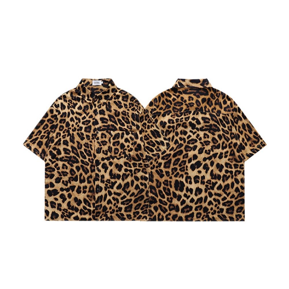 Leopard Print Short Sleeve Shirt - Thrashink