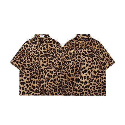 Leopard Print Short Sleeve Shirt - Thrashink