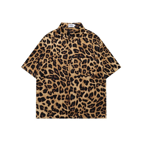 Leopard Print Short Sleeve Shirt - Thrashink