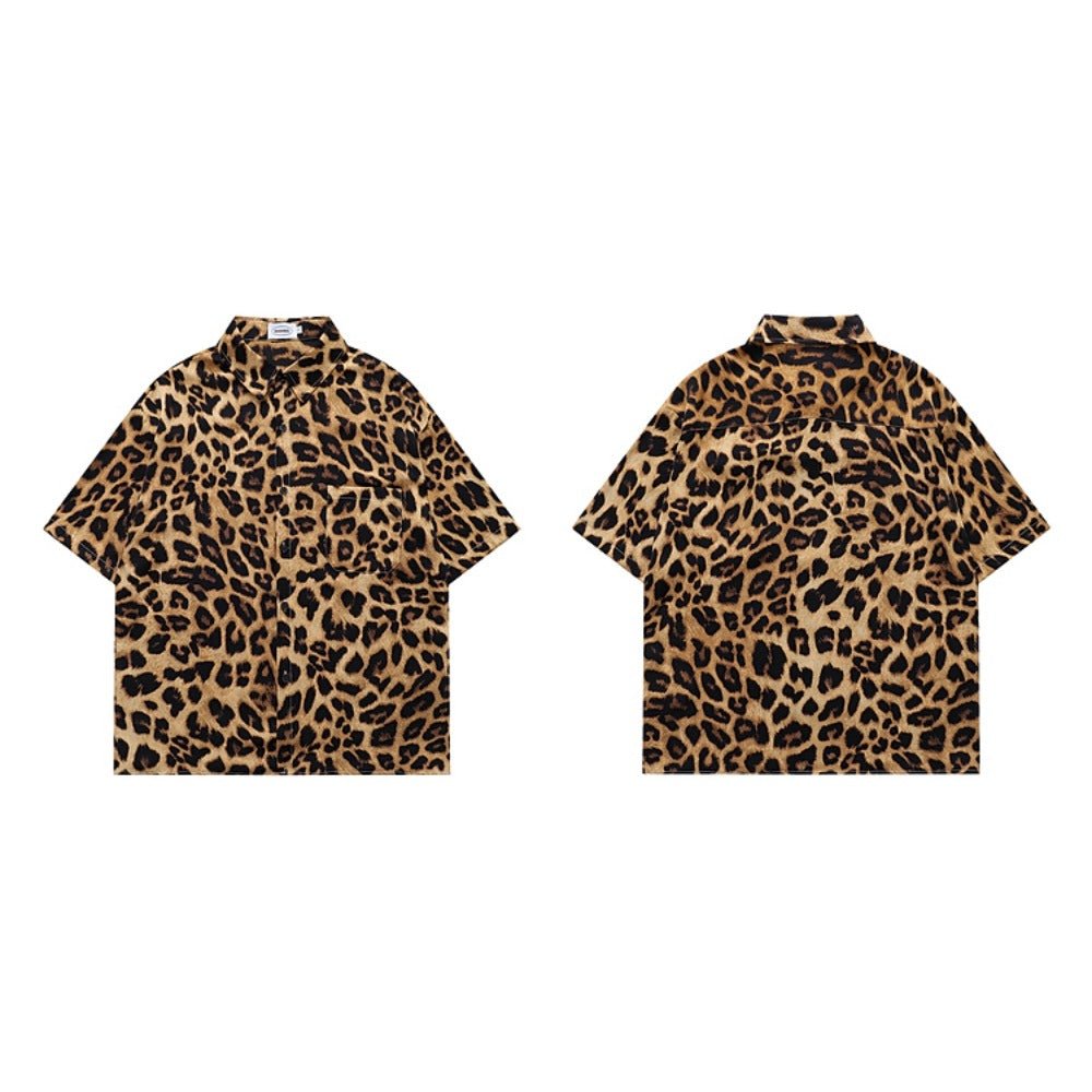 Leopard Print Short Sleeve Shirt - Thrashink