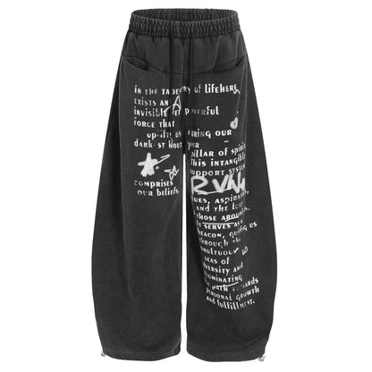 Letter Graffiti Washed Casual Sweatpants - Thrashink