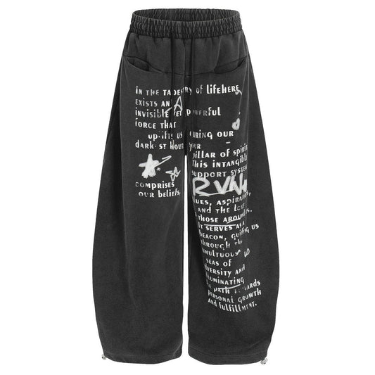 Letter Graffiti Washed Casual Sweatpants - Thrashink