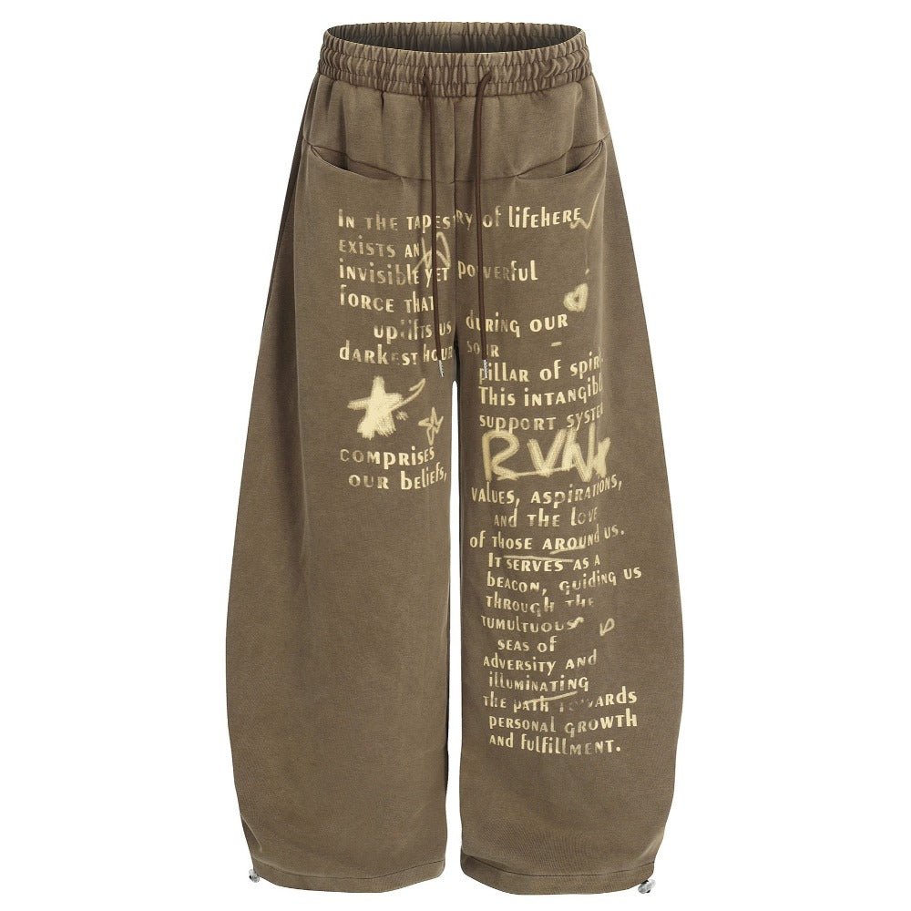 Letter Graffiti Washed Casual Sweatpants - Thrashink