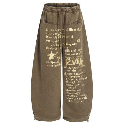 Letter Graffiti Washed Casual Sweatpants - Thrashink
