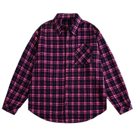 Letter Print Plaid Long - sleeve Shirt Jacket - Thrashink