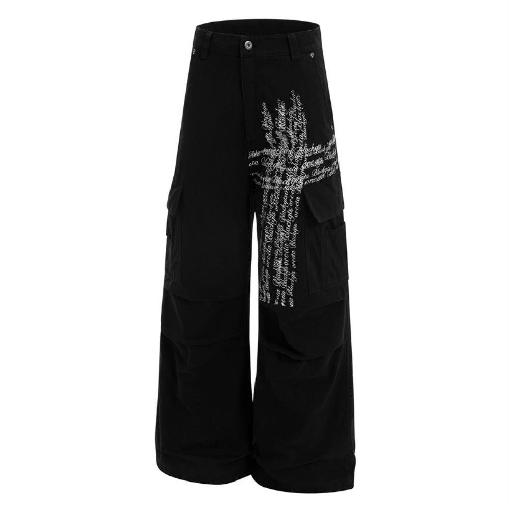 Letter - shaped Cross - patterned Cargo Pants - Thrashink