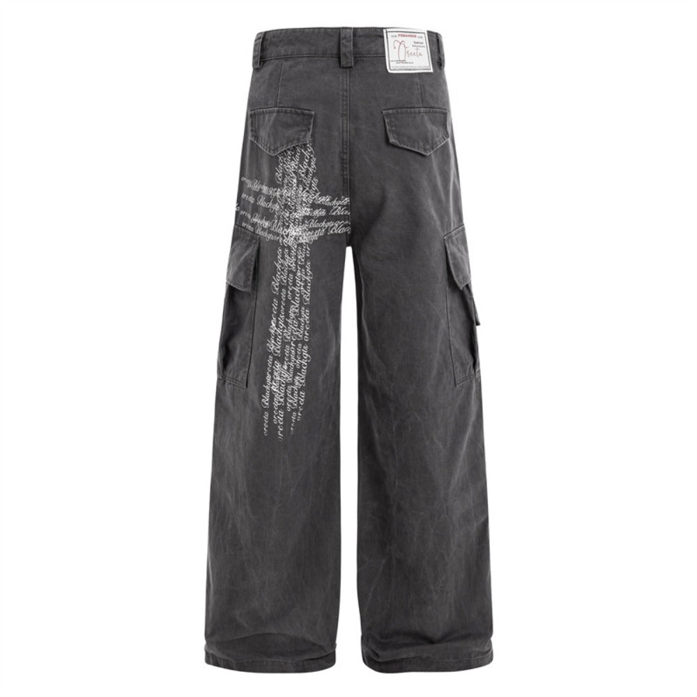 Letter - shaped Cross - patterned Cargo Pants - Thrashink