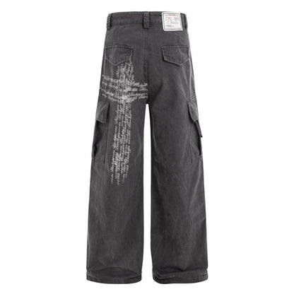 Letter - shaped Cross - patterned Cargo Pants - Thrashink