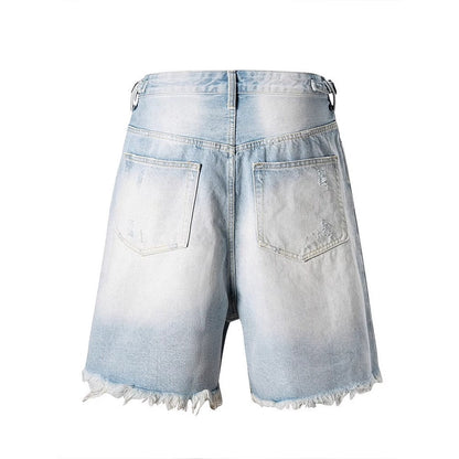 Light Blue Gradient Frayed Denim Shorts - Thrashink