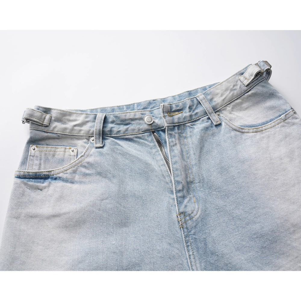 Light Blue Gradient Frayed Denim Shorts - Thrashink
