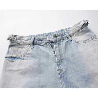Light Blue Gradient Frayed Denim Shorts - Thrashink