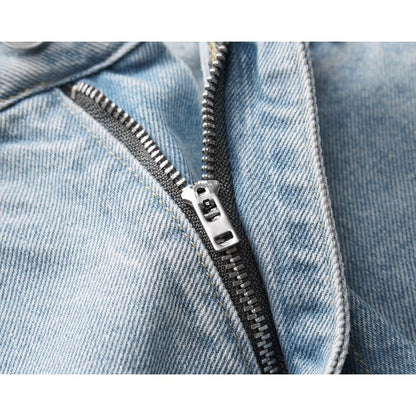 Light Blue Gradient Frayed Denim Shorts - Thrashink