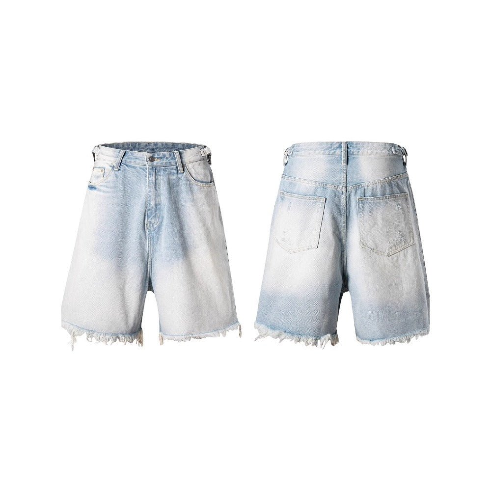 Light Blue Gradient Frayed Denim Shorts - Thrashink