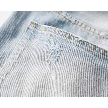 Light Blue Gradient Frayed Denim Shorts - Thrashink